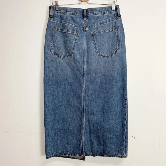 Madewell Mid Rise Denim Maxi Jean Skirt Womens 26 Blue Front Middle Slit NWT - Picture 3 of 12